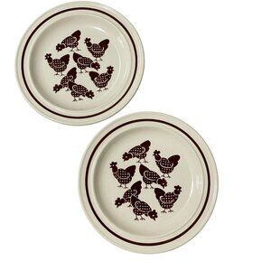 Vintage Home Laughlin Two Brown Barnyard Chickens Banded XX" Salad Plates J-82
